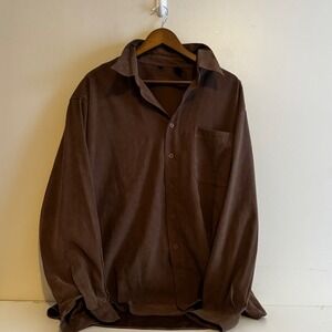Lineage Men's XL Brown Faux Suede Long Sleeve Button Down Shirt Pocket Fall